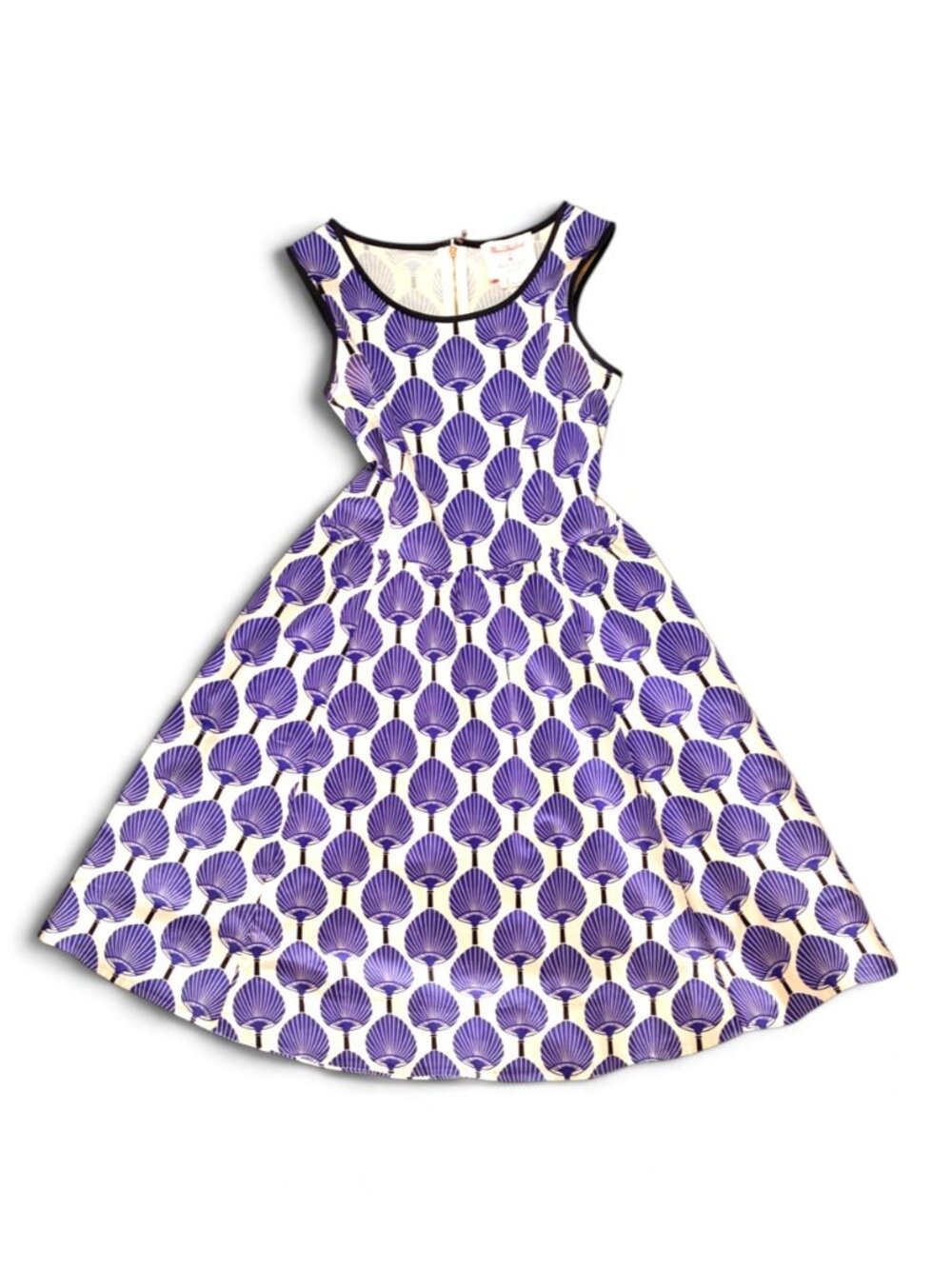 Kate Spade x Florence Broadhurst Matty Japanese Fan Print Dress - 4 - Blue/Cream